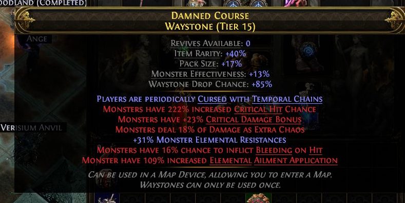 map mods highlighted by importance: dangerous ones (no regen, reflect) stand out in colour